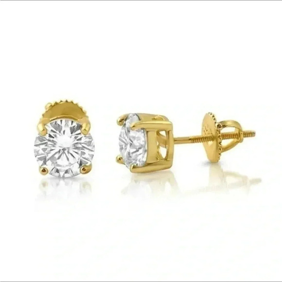 Certified 2 CTW 14k D Color VVS1 Moissanite Solitaire Stud Earrings - Picture 1 of 10